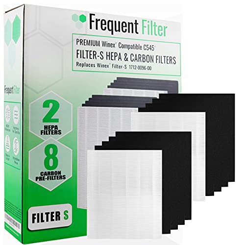 Winix Compatible C545 Filter S Replacement - Fits Winex C545 Air Purifier - Replaces Part Number 1712-0096-00 - Includes 2 True H13 Grade & 8 Activated Carbon Filters - Smoke & Odor