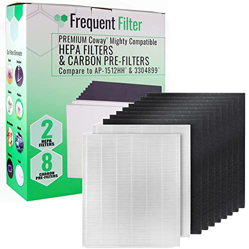 Coway Airmega AP-1512HH Mighty Air Purifier Replacement Filters - 2 True HEPA Filters 8 Pre-Cut Activated Carbon Pre-Filters - Fits AP1512HH Item No #3304899 & Airmega 200M
