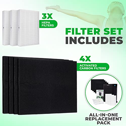 Honeywell HPA300 TRUE HEPA Filter Set. 3 Pack + 4 Precut Activated Carbon or Charcoal Pre-Filters. Replacement for Type R & PreFilter A, HRF-R3, HRF-R2, HRF-R1, HRF-AP1 (7 Pack)