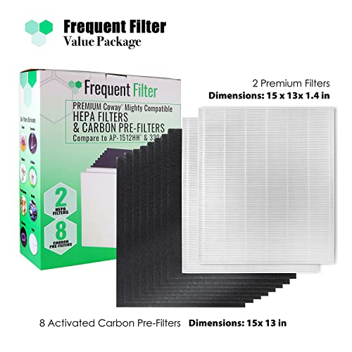 Coway Airmega AP-1512HH Mighty Air Purifier Replacement Filters - 2 True HEPA Filters 8 Pre-Cut Activated Carbon Pre-Filters - Fits AP1512HH Item No #3304899 & Airmega 200M